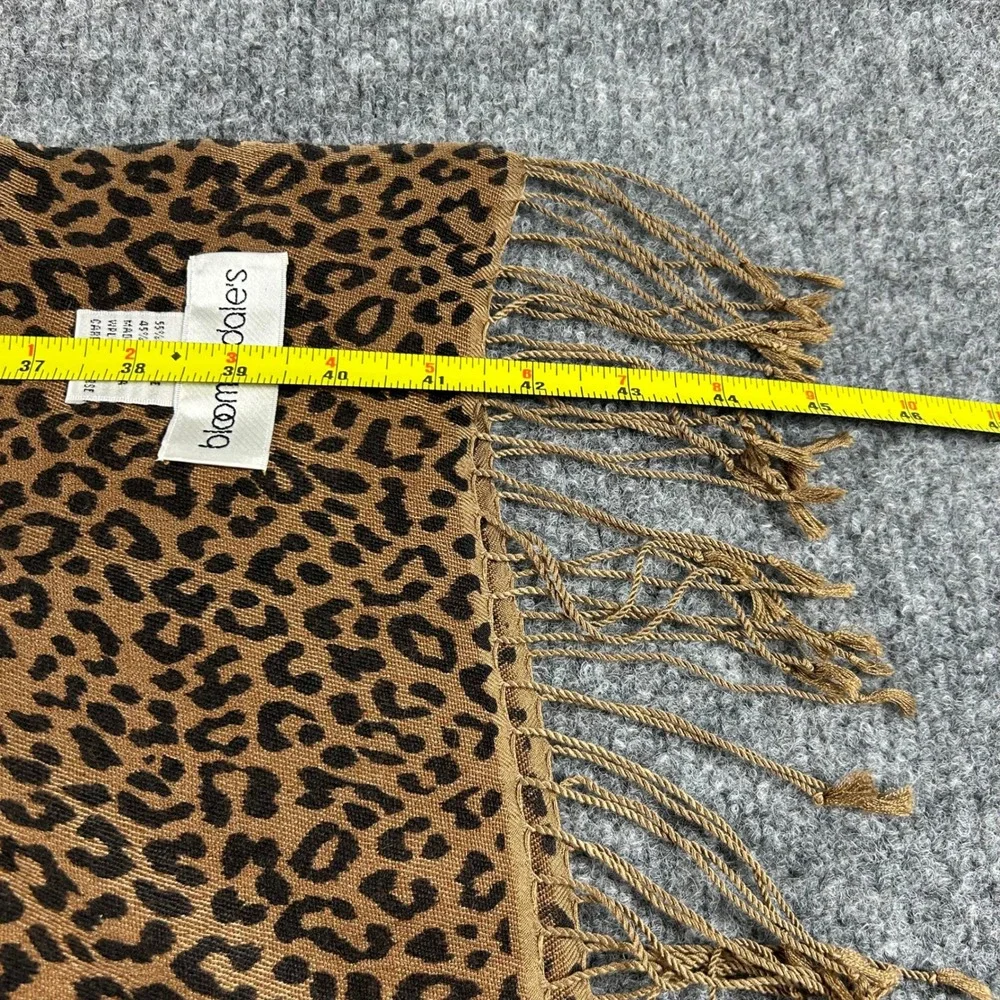 Bloomingdales Leopard Print Cashmere Silk Scarf Wrap Brown Animal Print Fringe